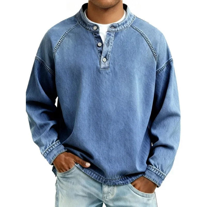 Herres sweater med langærmer og delvis knapper