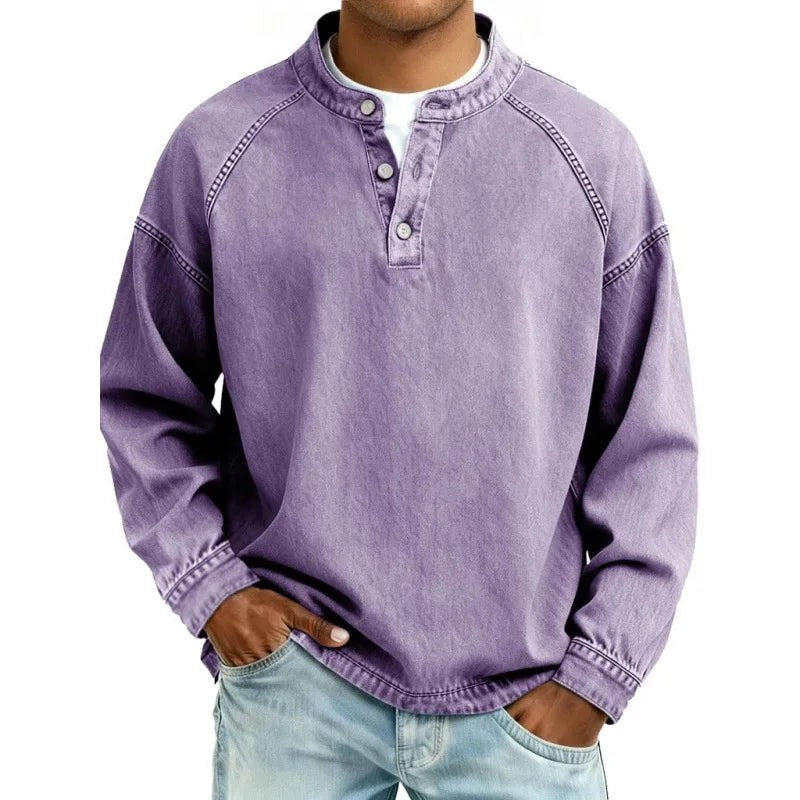 Herres sweater med langærmer og delvis knapper