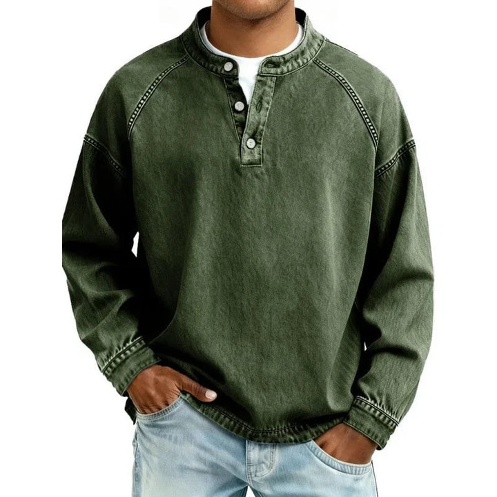 Herres sweater med langærmer og delvis knapper