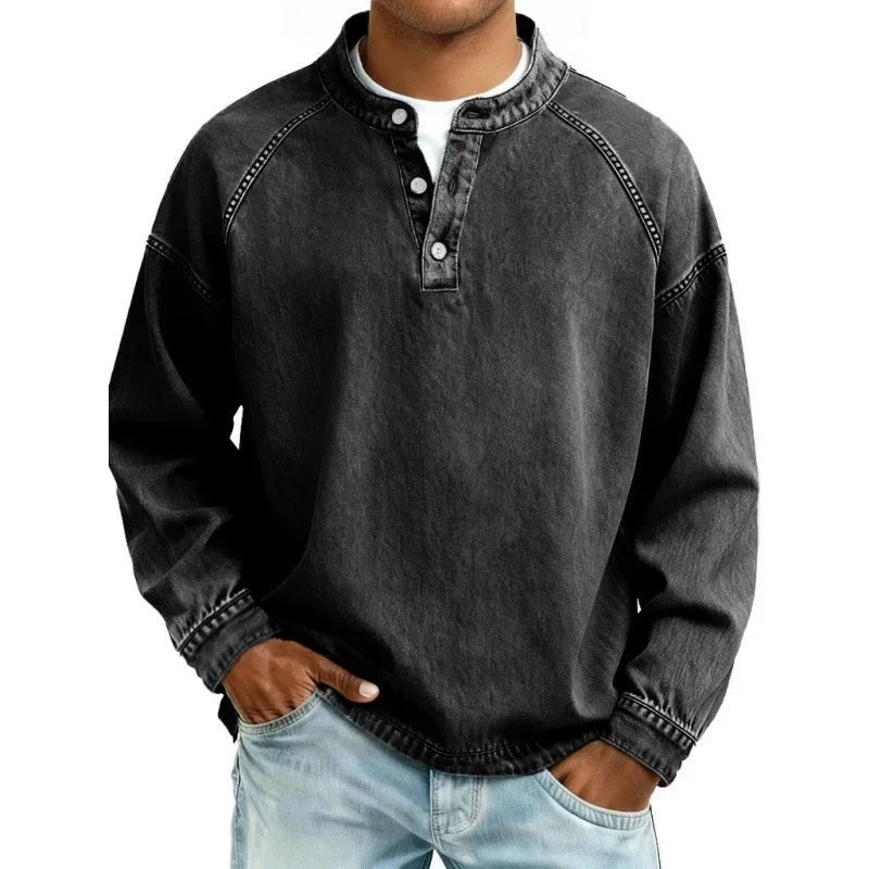 Herres sweater med langærmer og delvis knapper