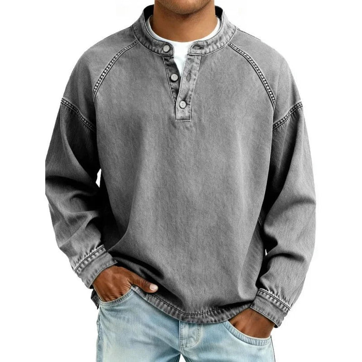 Herres sweater med langærmer og delvis knapper