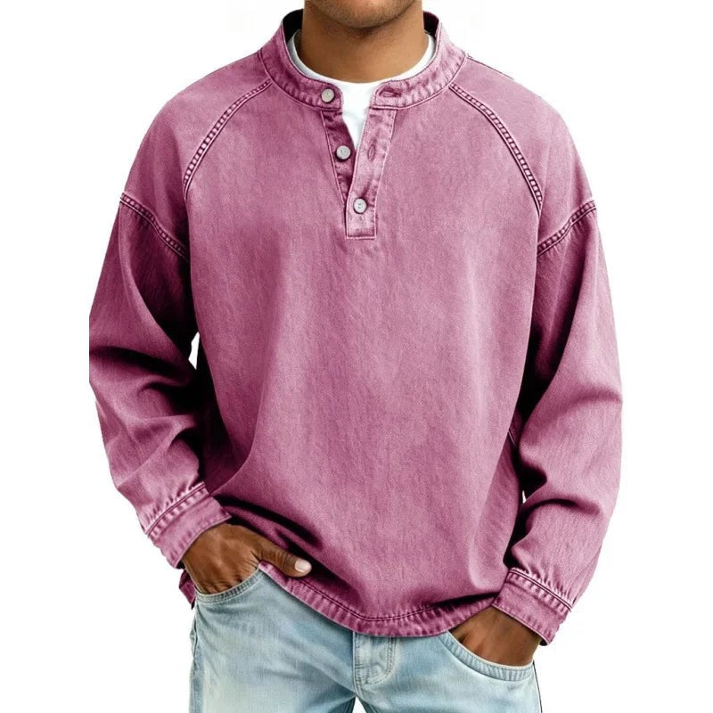Herres sweater med langærmer og delvis knapper