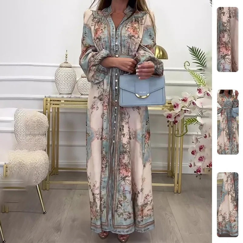 Kvinders floral maxi kjole - A-linje med elastisk talje