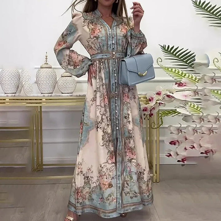 Kvinders floral maxi kjole - A-linje med elastisk talje