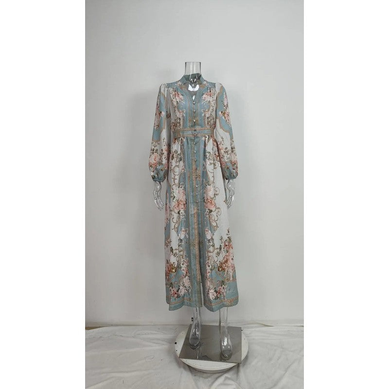 Kvinders floral maxi kjole - A-linje med elastisk talje