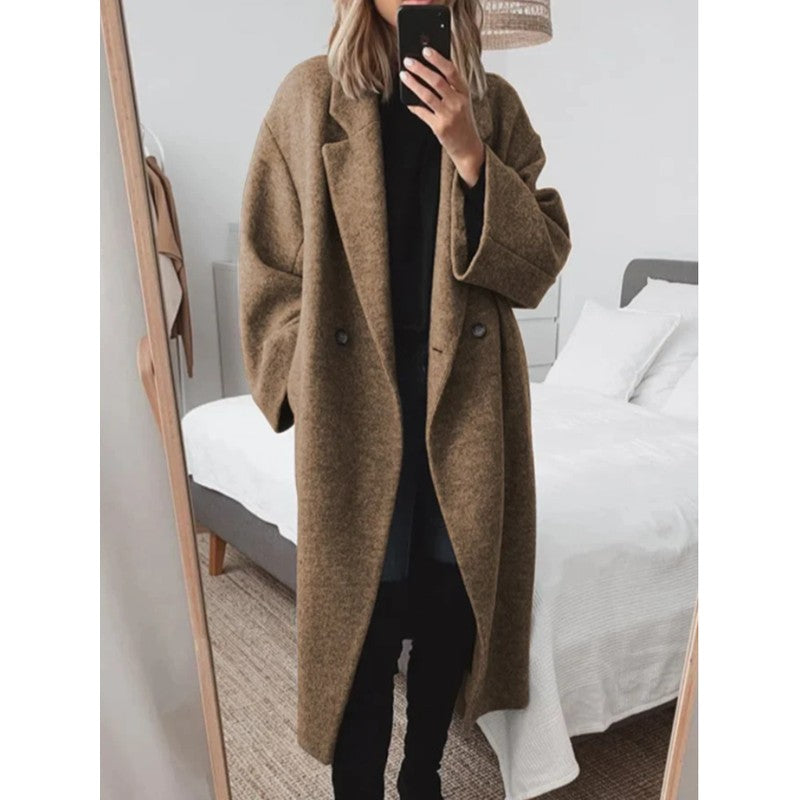 Kvinders lang frakke med notched lapel - Oversized