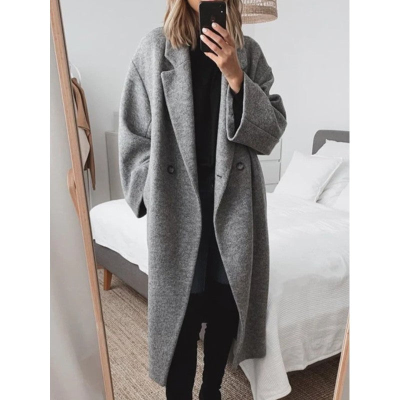 Kvinders lang frakke med notched lapel - Oversized