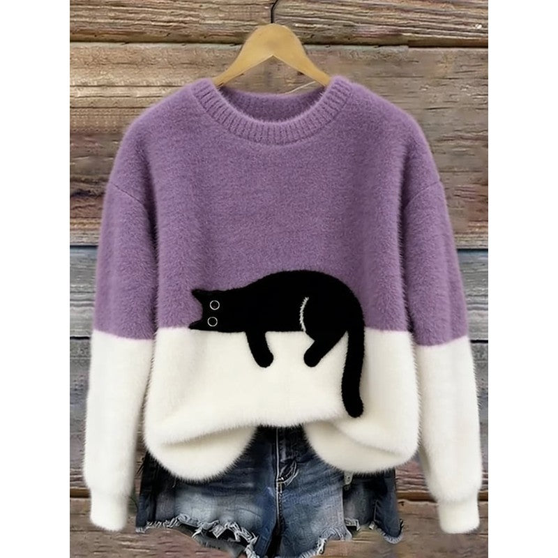 Kvinders Oversized Sweater med Kattegning
