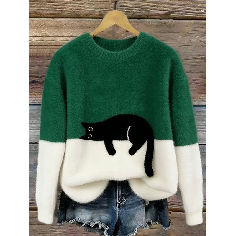 Kvinders Oversized Sweater med Kattegning