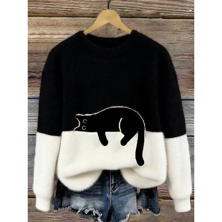 Kvinders Oversized Sweater med Kattegning