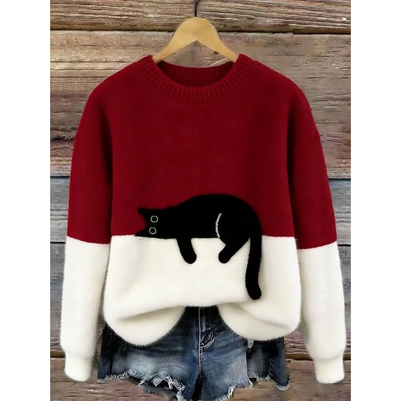Kvinders Oversized Sweater med Kattegning