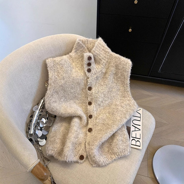 Kvinders ærmeløs cardigan - Knappet front i langline stil