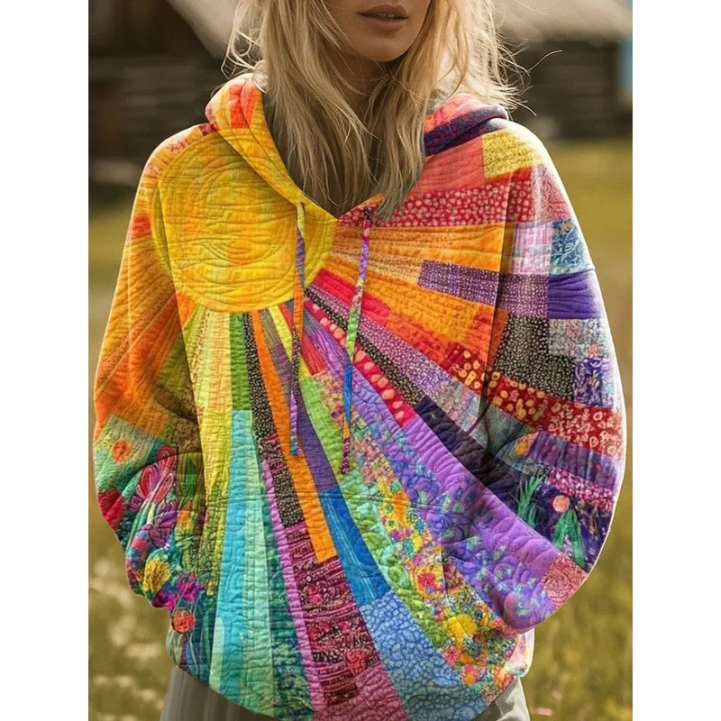 Women's Hoodie - Boho-Inspired Patchwork Print